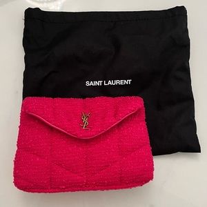 New YSL PUFFER SMALL POUCH IN QUILTED BOUCLÉ TWEED
